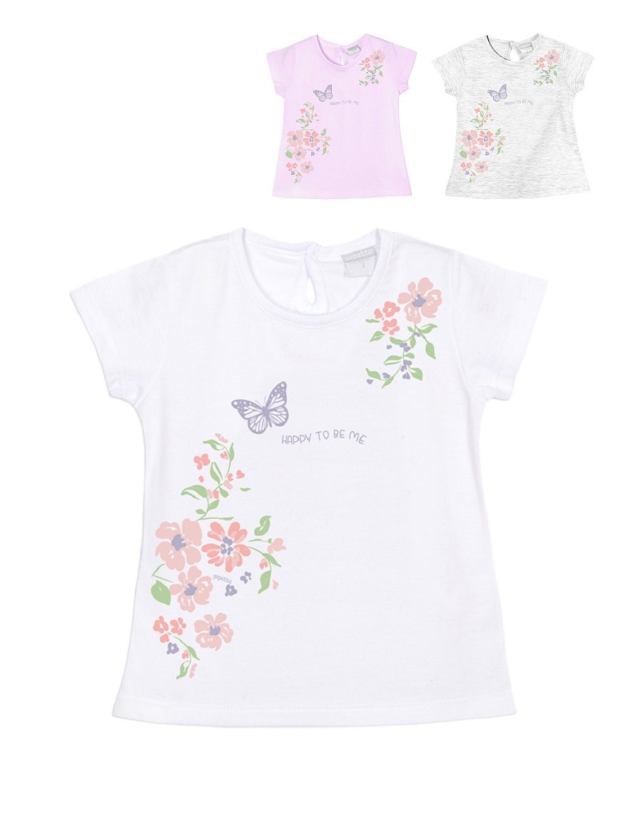 REMERA ART.261307 T.18/24/36/48M BEBA CON ESTAMPA FLORES Y MARIPOSAS
Talles: 18 A 48M