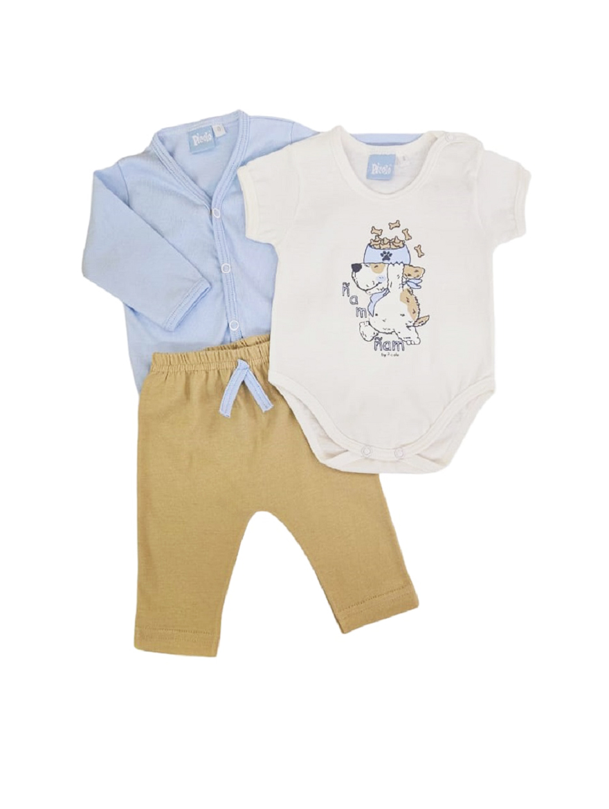 CONJUNTO ART.96432 T.0  3PZ BEBE BODY EST. PERRITO, PANTALON Y SAQUITO
Talles: 0