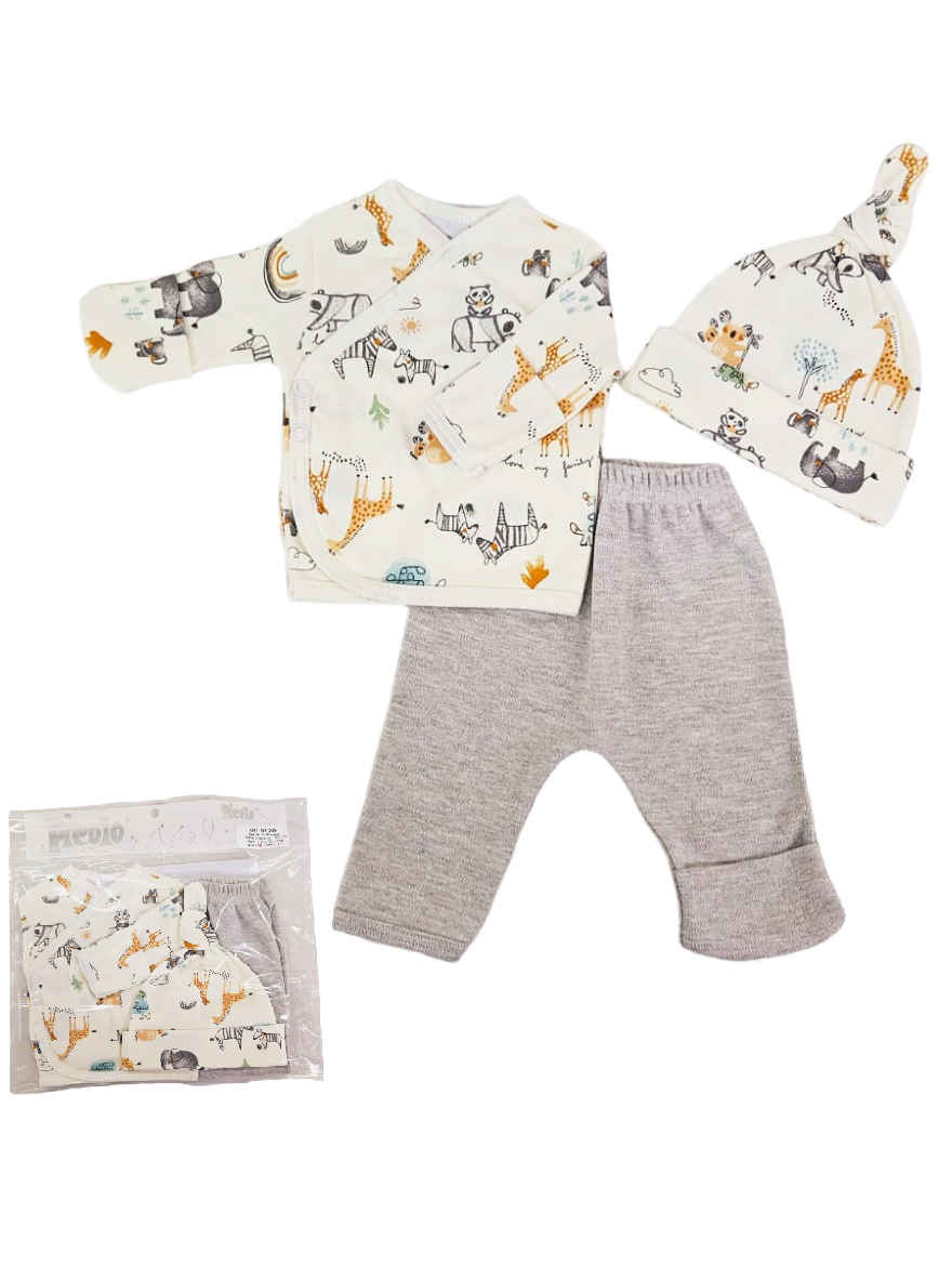 PACK ART.97209 T.00 3 PZ BEBE 3PZ BATITA EST. ANIMALES, PANTALON Y GORRITO
Talles: 00