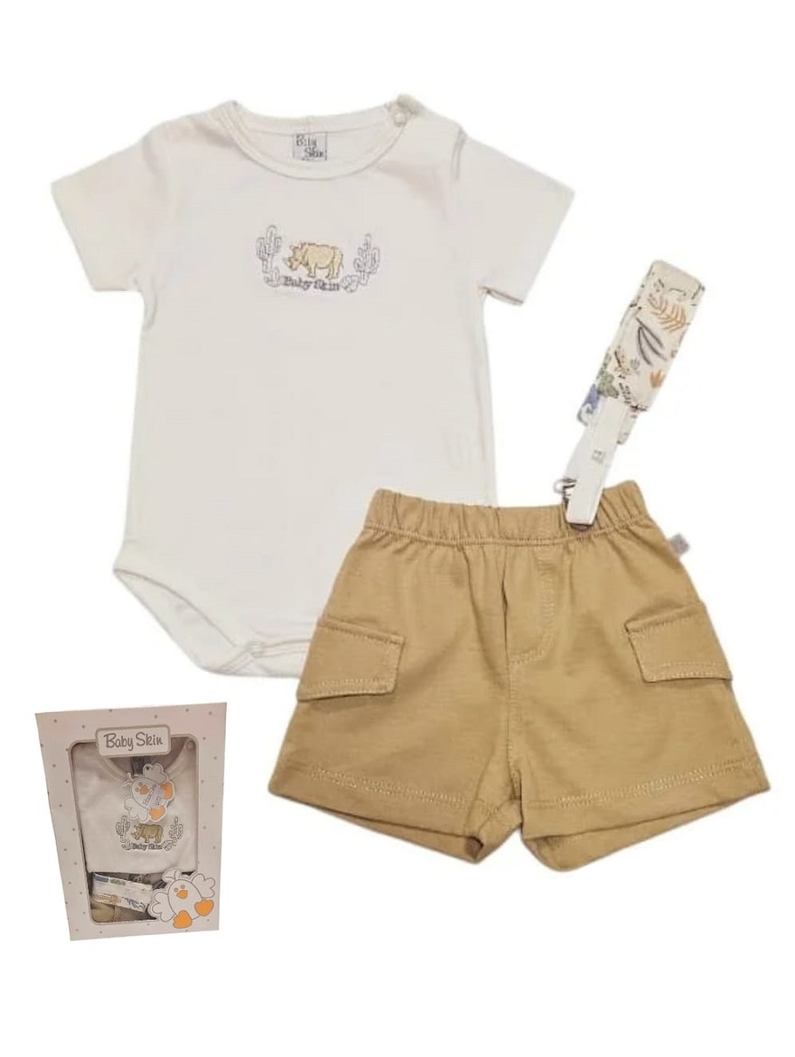 PACK ART.6652 T.1/2 3 PZ BEBE, BODY CON BORDADO SHORT CARGO Y PORTACHUPETE
Talles: 1/2