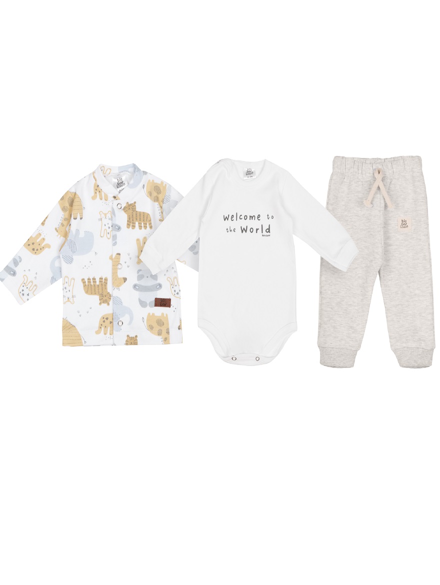 SET ART.M4010 T.RN 0/3 3/6 SAQUITO BODY CON  PANTALON LISO  ESTAMPADO ANIMALITOS
Talles: RN A 3/6