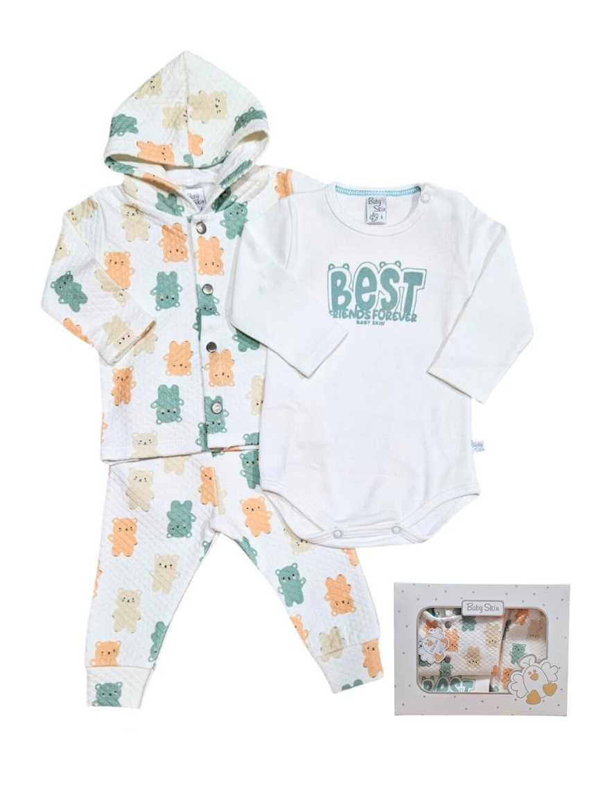 PACK ART.6692 T.0 ALGODON BEBE SAQUITO CON CAPUCHA ESTAMPADO BODY PANT EST
Talles: 0